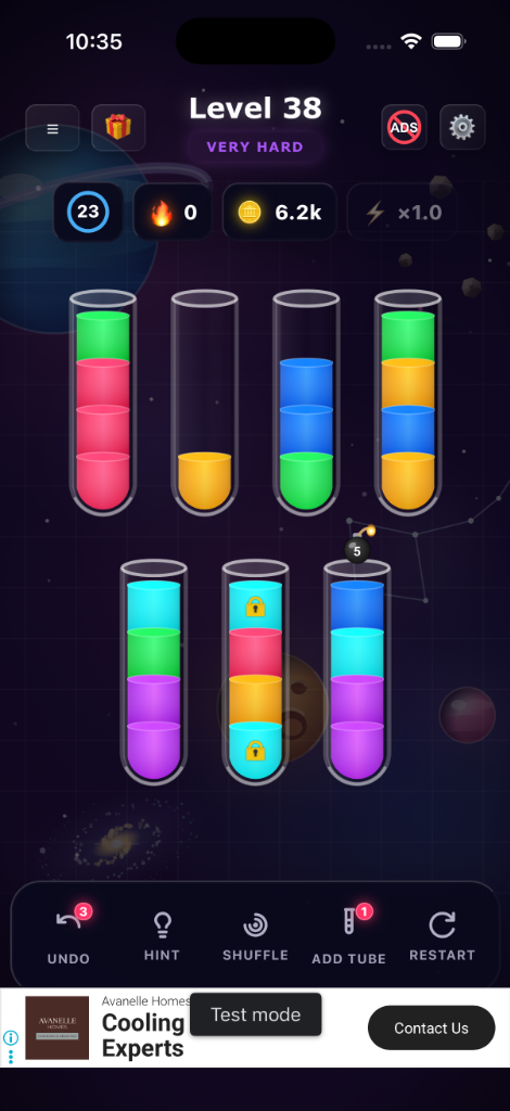 LiquiMatch gameplay board with bomb and padlocks