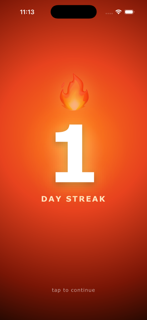 LiquiMatch 1 Day Streak screen