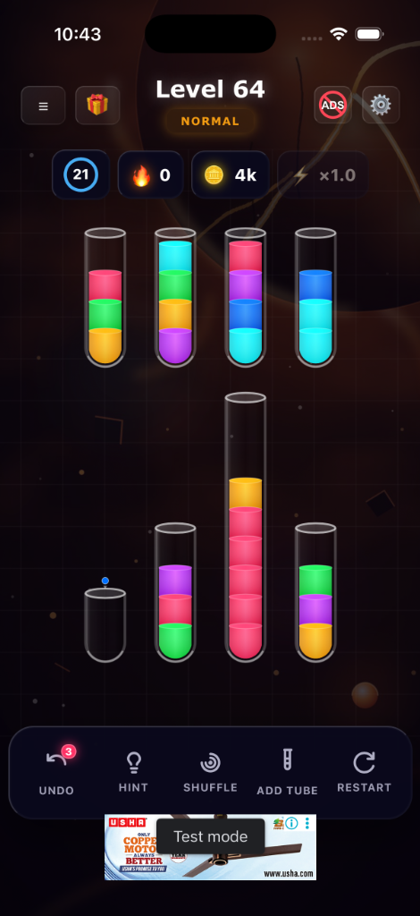 Vessels gameplay board showing custom sizes